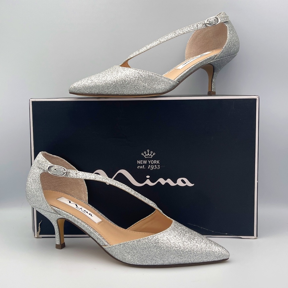 Nina Women's Shoe Tirisa Platform Pointed Toe One Strap Silver Size 5 M US